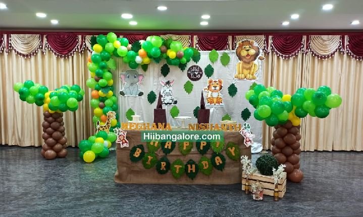 Jungle animals theme crafted birthday party decorators Bangalore