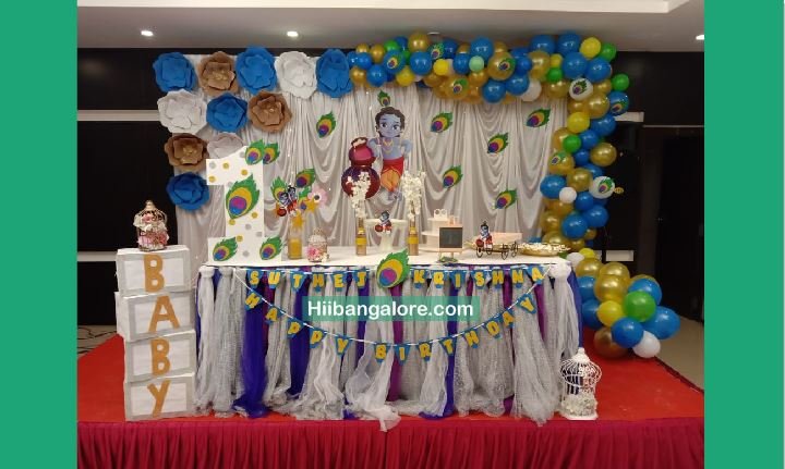 Little krishna theme crafted birthday party decorators Bangalore