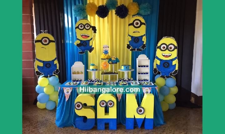 Minions theme crafts work birthday party decorators Bangalore