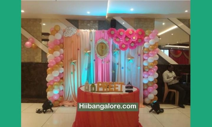 Pink crafts work birthday party decorators Bangalore