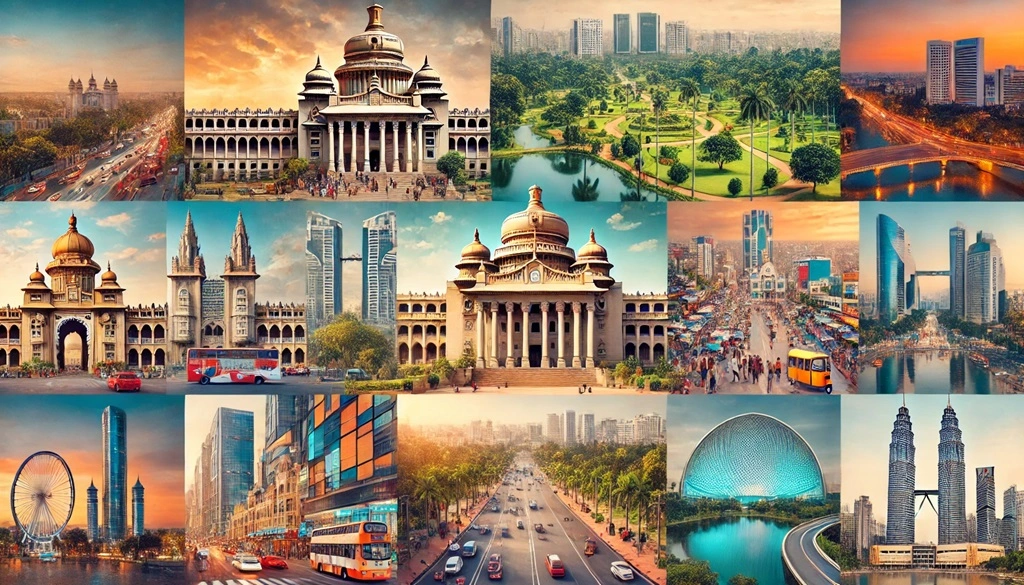 Map of Bangalore highlighting service areas covered by Hiibangalore Catering, including Koramangala, Indiranagar, Jayanagar, Whitefield, HSR Layout and more